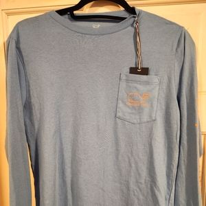 NWT Boys' Vineyard Vines long-sleeve shirt, light blue with fluorescent orange